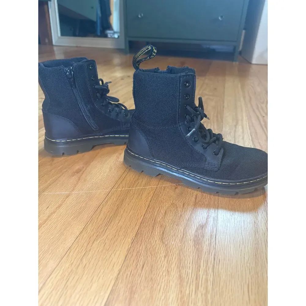 Dr Martens Combs Combat Boots Youth Sz 1 Black Canvas Side Zip Lace Up
